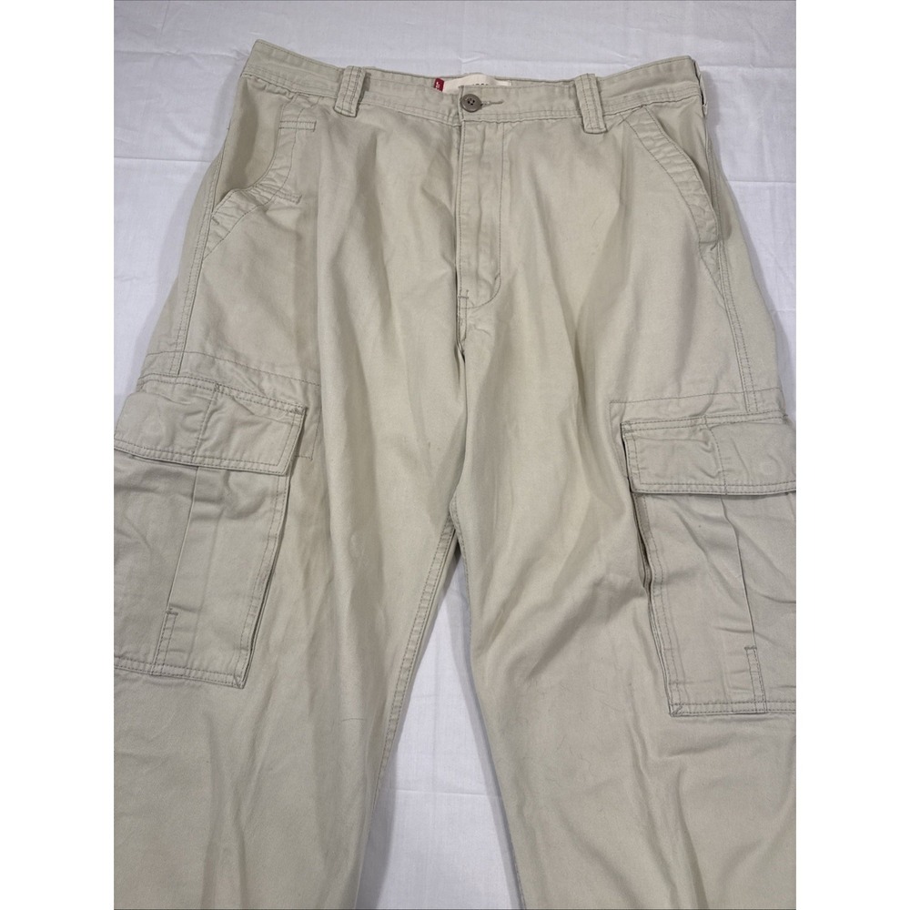 PANTS CARGO Levis  Mens 36X32 Khaki Beige Flat Front Chino Pockets - Picture 2 of 9